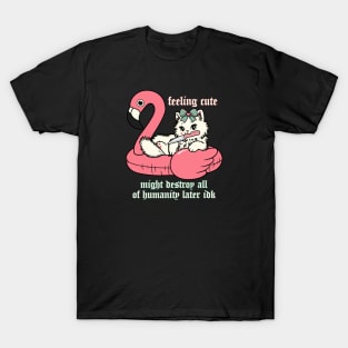 feeling cute kitty cat in flamingo floatie T-Shirt